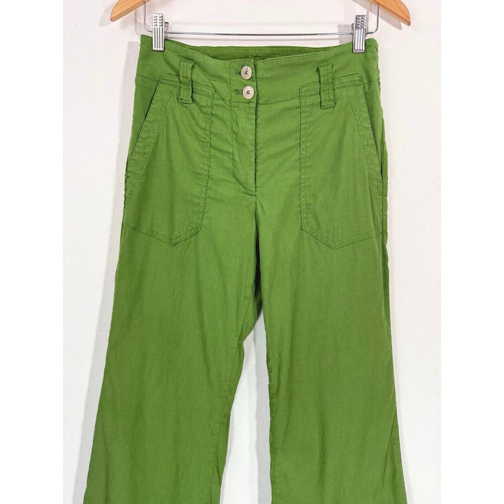 Maeve Anthropologie Naomi Wide Leg Flare Pants Green Linen Blend High Rise Sz 8 - Picture 6 of 14